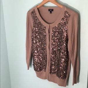 Petite brown sequin button up cardigan sweater